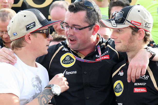 Eric Boullier, Kimi Raikkonen y Romain Grosjean - Lotus