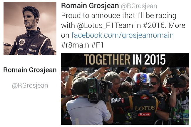 Mensaje Romain Grosjean - Twitter - Anuncio Renovación