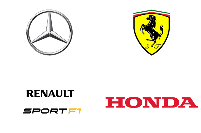 4 Fabricantes - Motores - 2015 - F1 - Renault - Ferrari - Mercedes - Honda