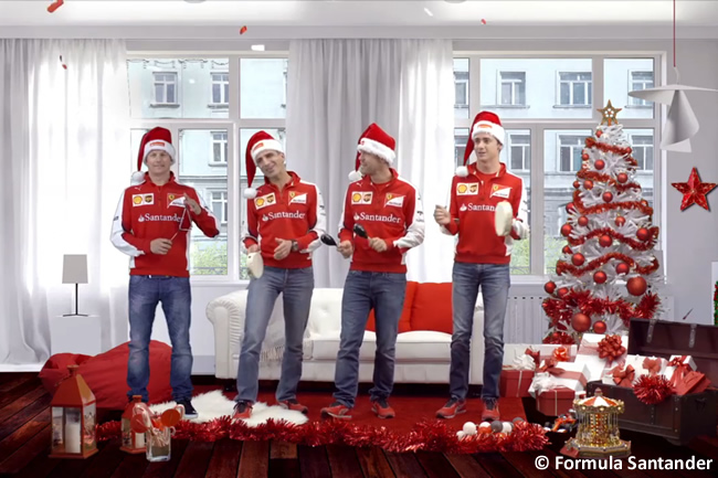 kimi Raikkonen - Marc Gené - Sebastian Vettel - Esteban Gutiérrez - Felicitación Navidad Formula Santander 2015