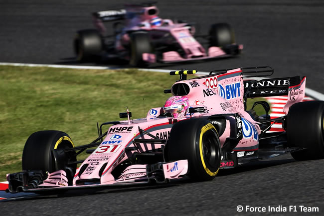 Esteban Ocon - Sergio Pérez - Force India- Carrera- GP Japón 2017