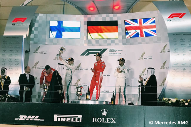 Sebastian Vettel - Valtteri Bottas - Lewis Hamilton - Mercedes - Podio - GP Bahréin - Carrera - 2018