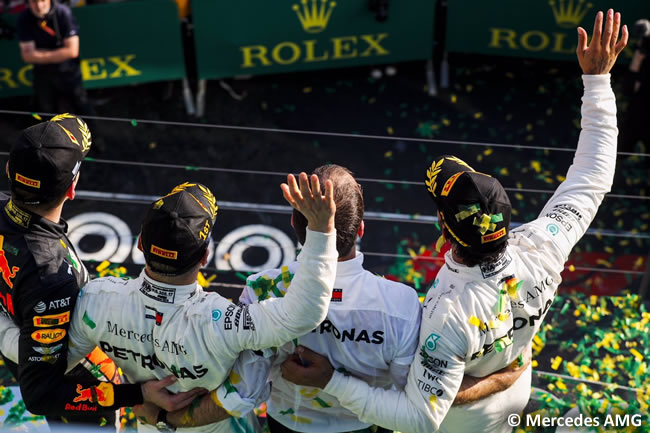 Podio - Valtteri Bottas - Lewis Hamilton - Mercedes - Max Verstappen - GP Australia Melbourne 2019 - Carrera